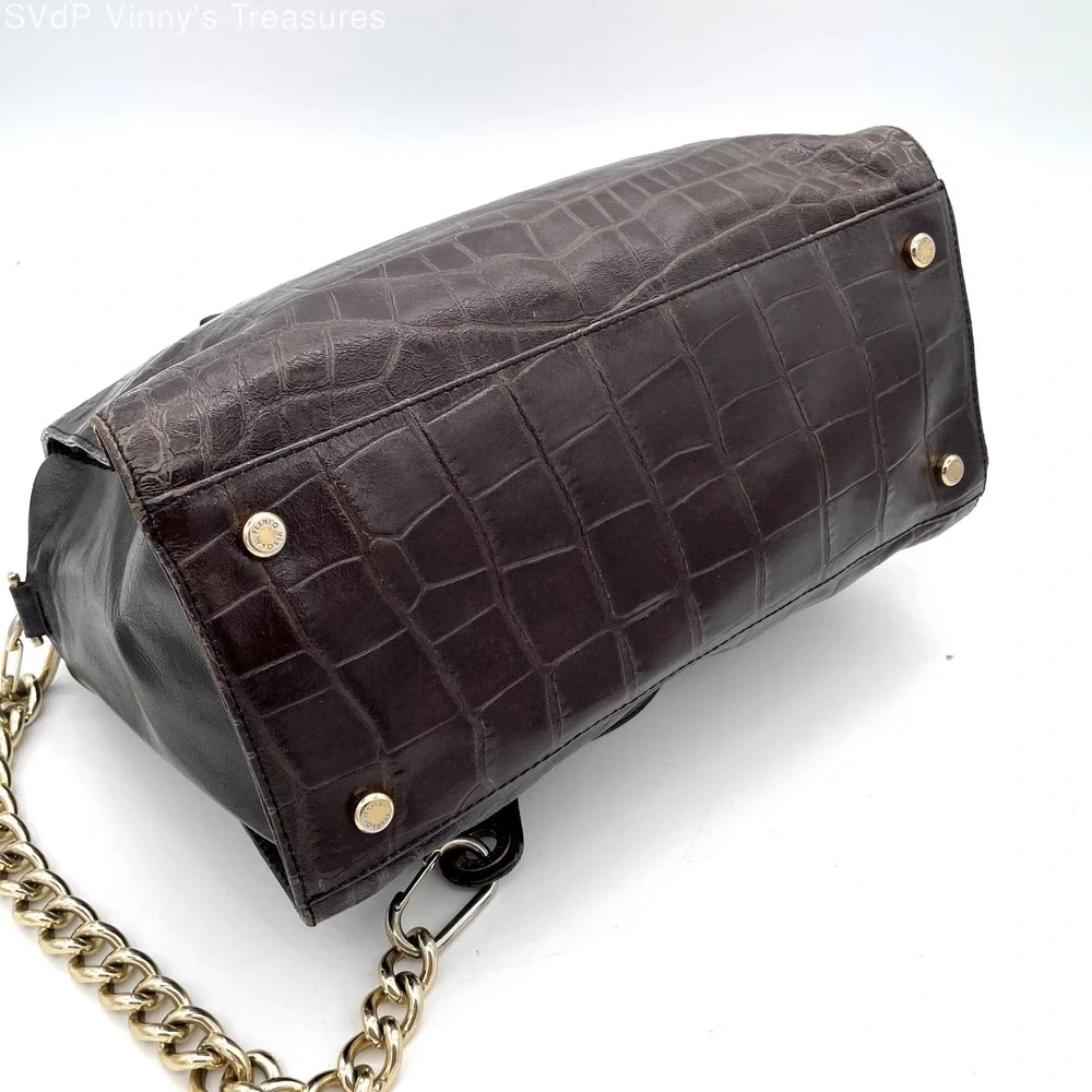 Plinio Visona 100% Genuine Leather Tooled Style Gator Top Handle Crossbody Bag